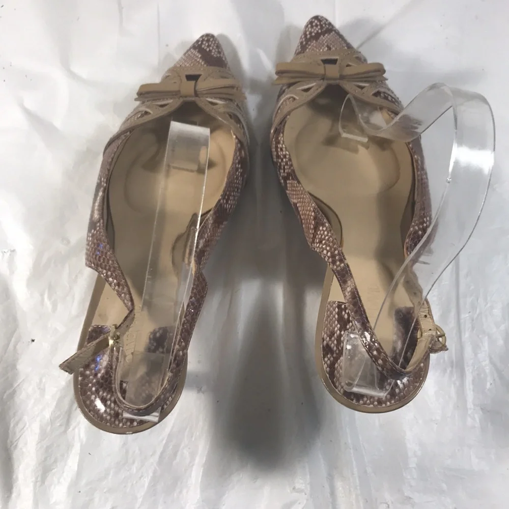Vintage Joan & David Women's Brown Snakeskin Print Leather Slingback Pointy Heel